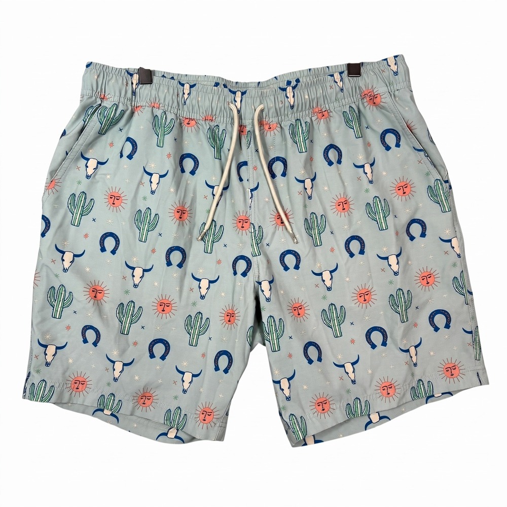 Western Cowboy Cactus Bull Skull Swim Trunks Men's XL Blue Crown Board Shorts